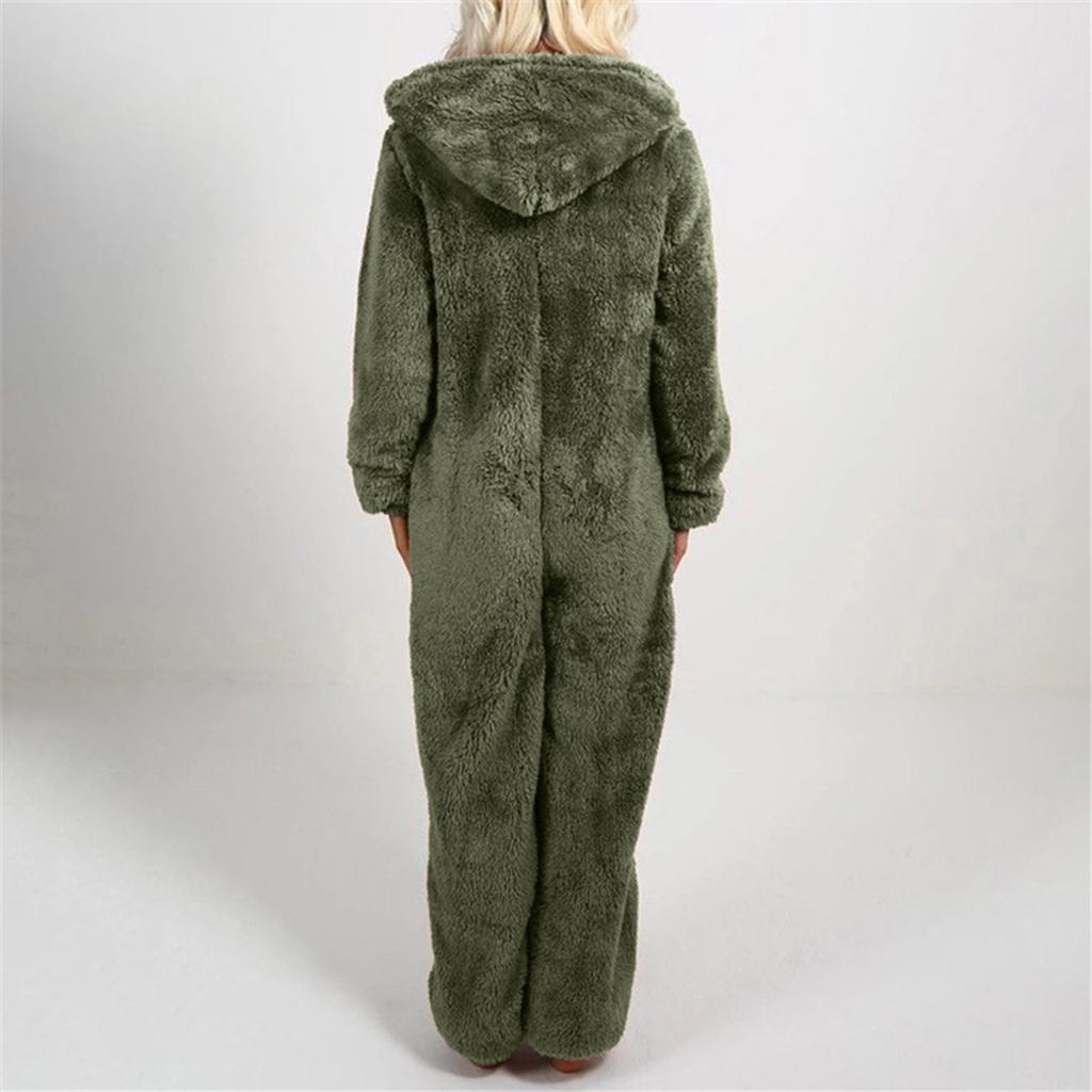 Women Long Sleeve Hooded Jumpsuit Pajamas Casual Winter Warm Rompe Sleepwear