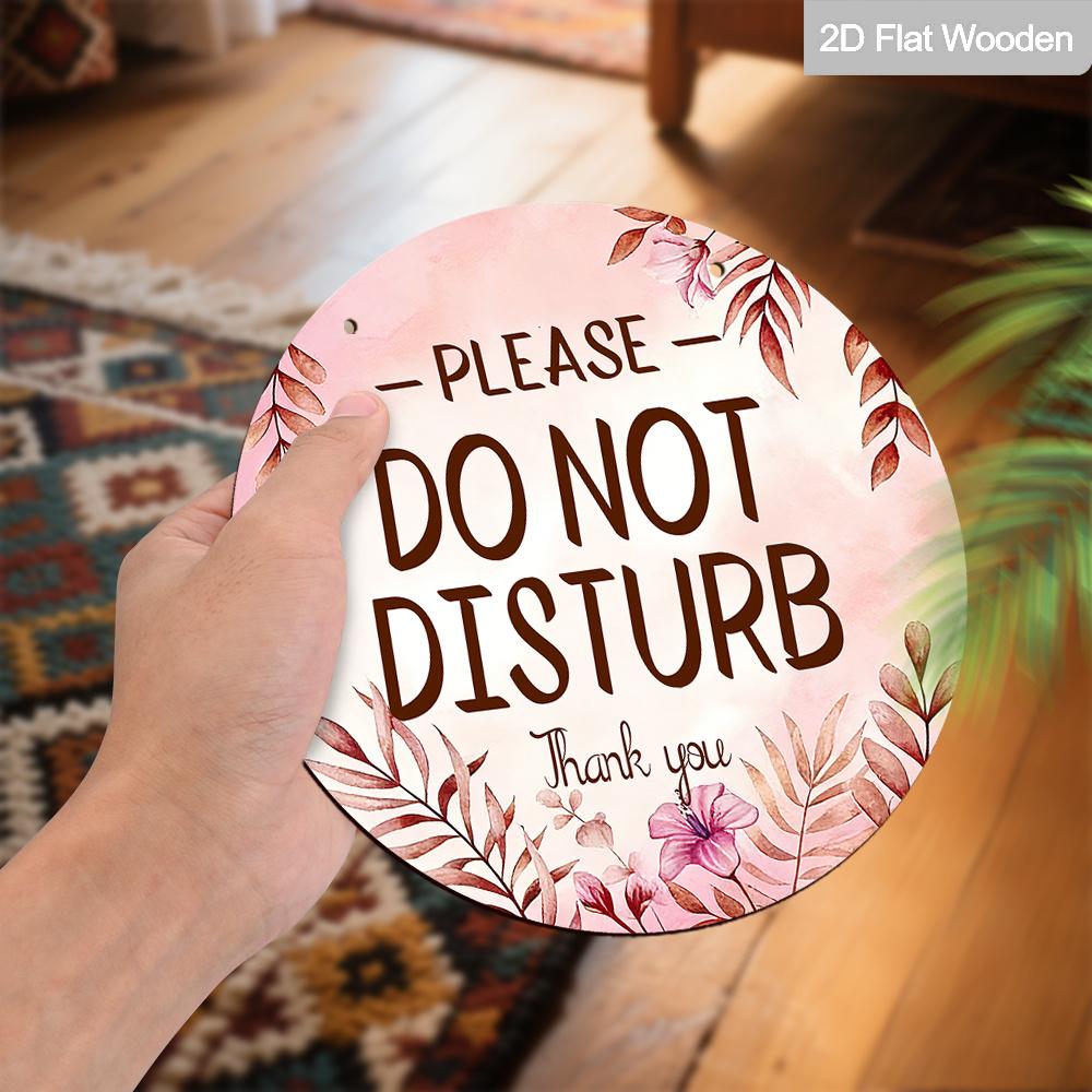 2D Flat "Please Do Not Disturb" Round Wooden Hanging Sign, Boho Watercolor Floral Design, Privacy Door Sign for Bedroom, Home Office & Guest Room