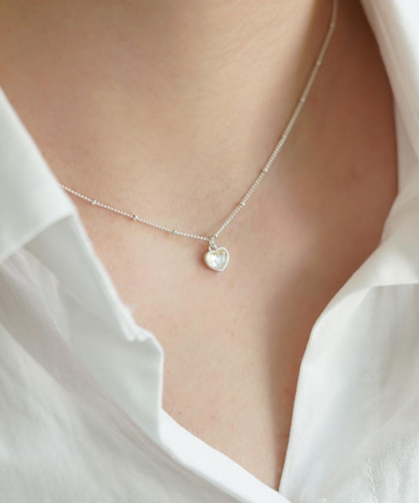 Серебряное ожерелье Alleun 925 пробы с объемным сердцем, серебряным шариком и кристаллом