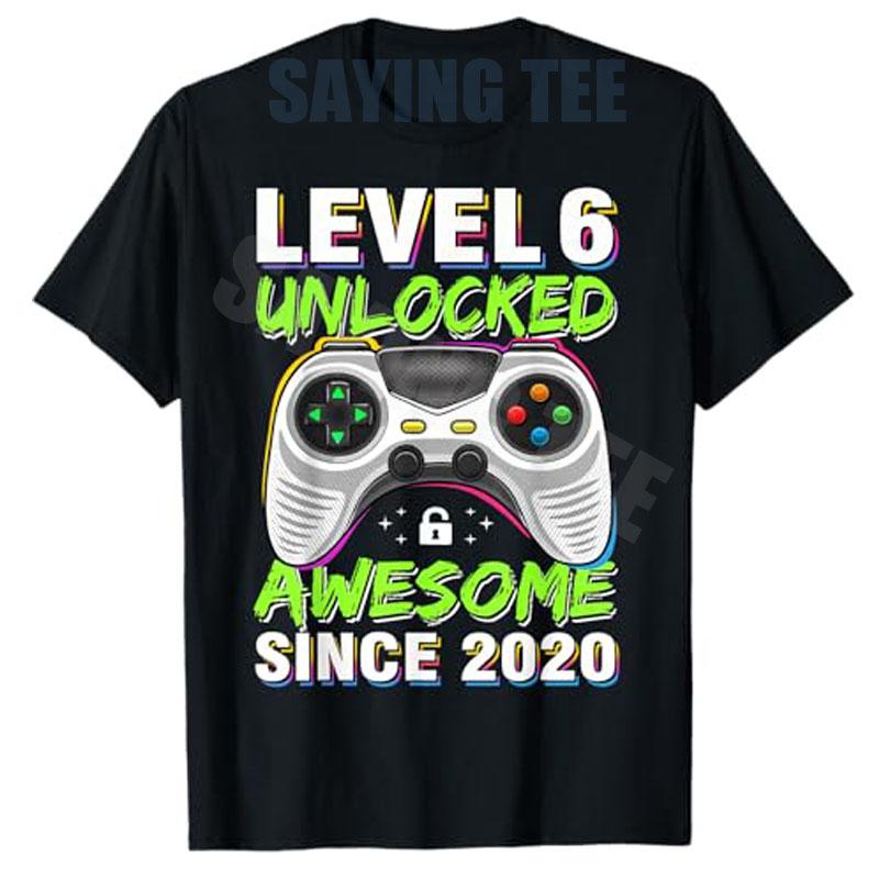 Level 6 Unlocked Awesome Since 2020 6th Birthday Gaming TShirt Y2k Boys Fashion 6 Years Old Video Gamer Saying Tee Novelty Gift