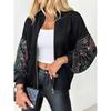 Women's Sequin Embellished Sweater Jacket with High-Neck, Zippered Solid Color, Woven Polyester Casual Blazer for Fall/Winter