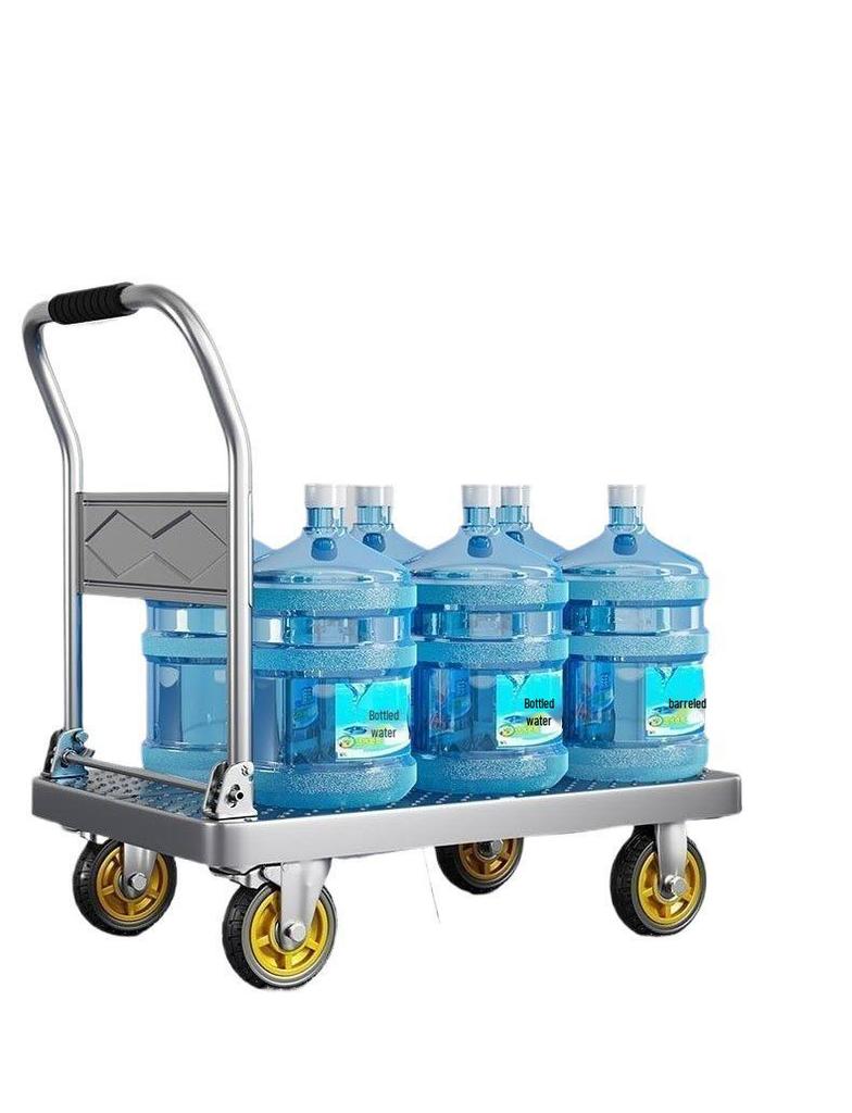 Portable Folding Steel Plate Cargo Dolly Cart - Silent, Thickened Hand-Pull Trolley for Household Use