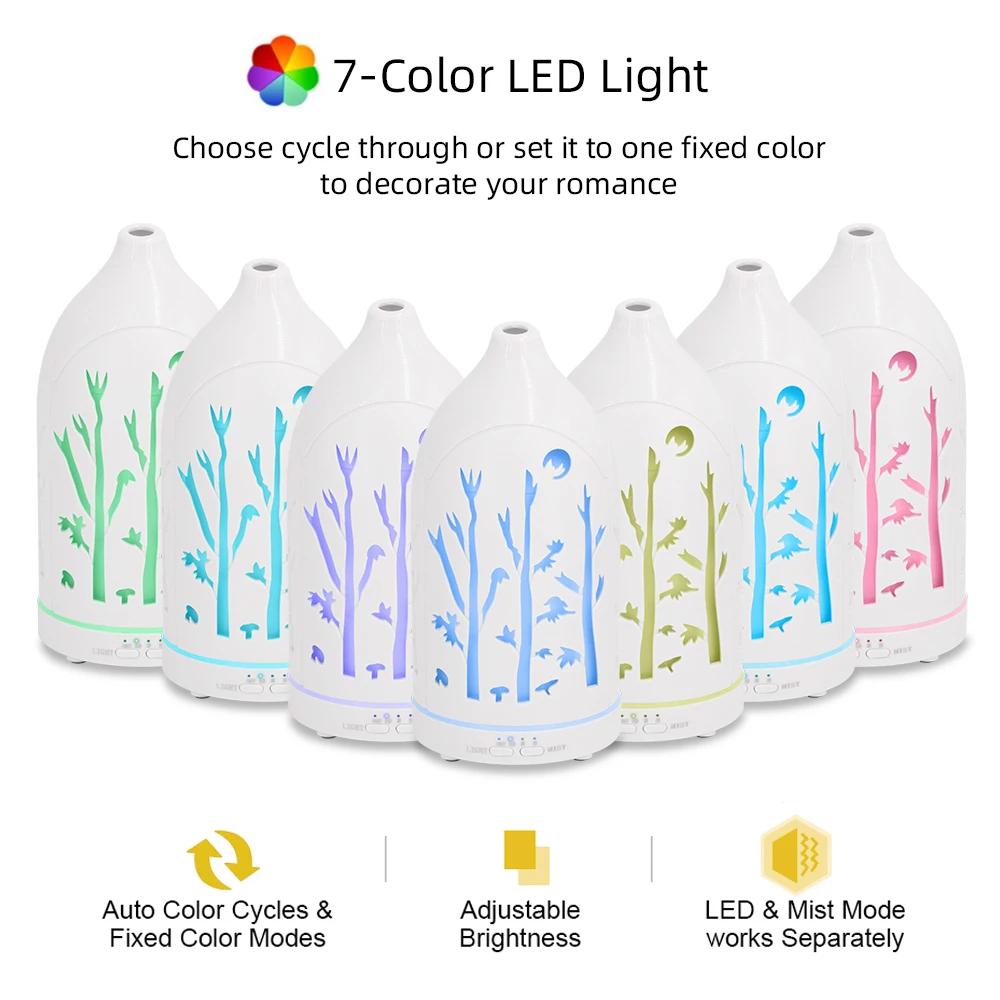 7-цветный светодиодный аромадиффузор, полый дизайн, 3 эфирных масла, автоматическое отключение и бесшумная работа для снятия стресса, сна