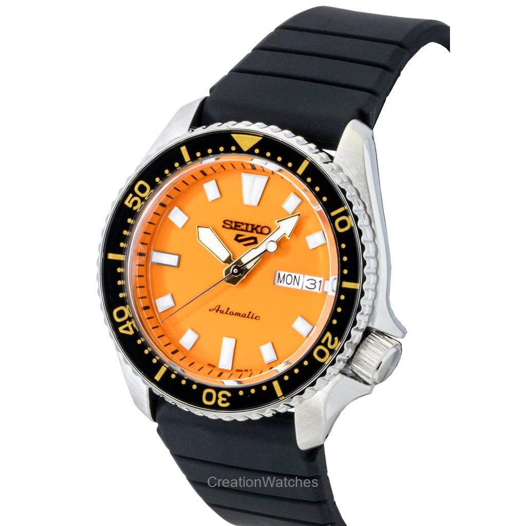 Seiko 5 Sports SKX Redux Силиконовый ремешок Оранжевый циферблат Автоматический SRPL89K1 100М Мужские часы