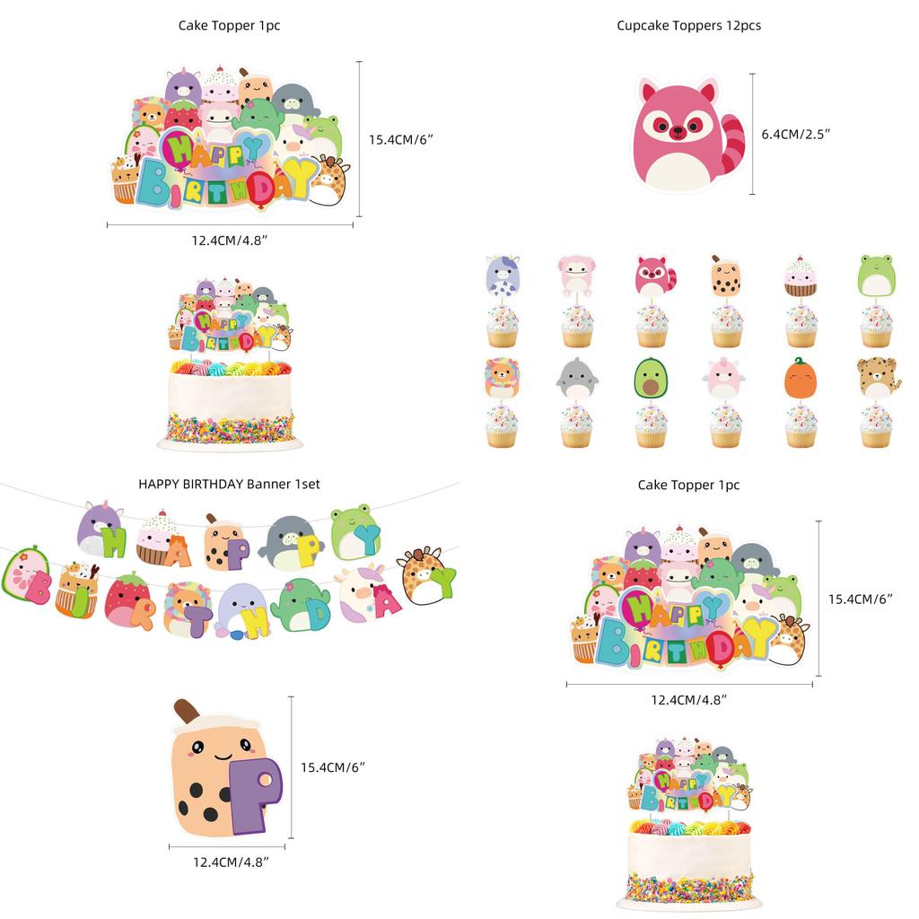 Squishmallows Birthday Party Supplies Set With Balloons Cake Toppers And Banner