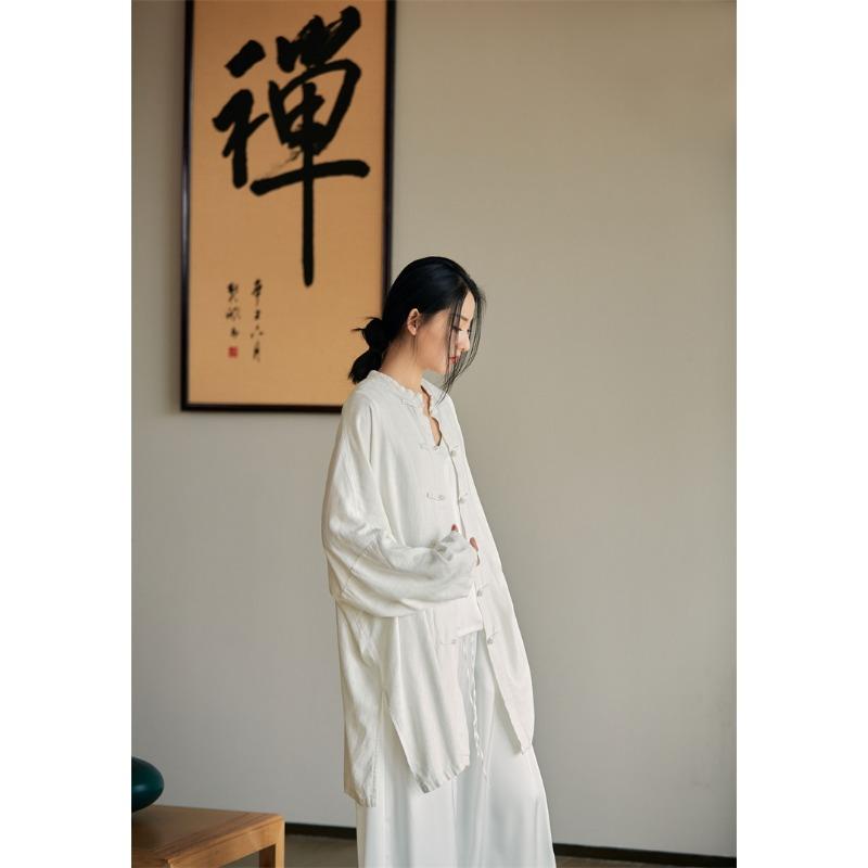 Spring and Autumn Cotton Linen Women's Plus Size Soft Floating Zen Tea Clothes Sunscreen Cardigan Shirt Jacket