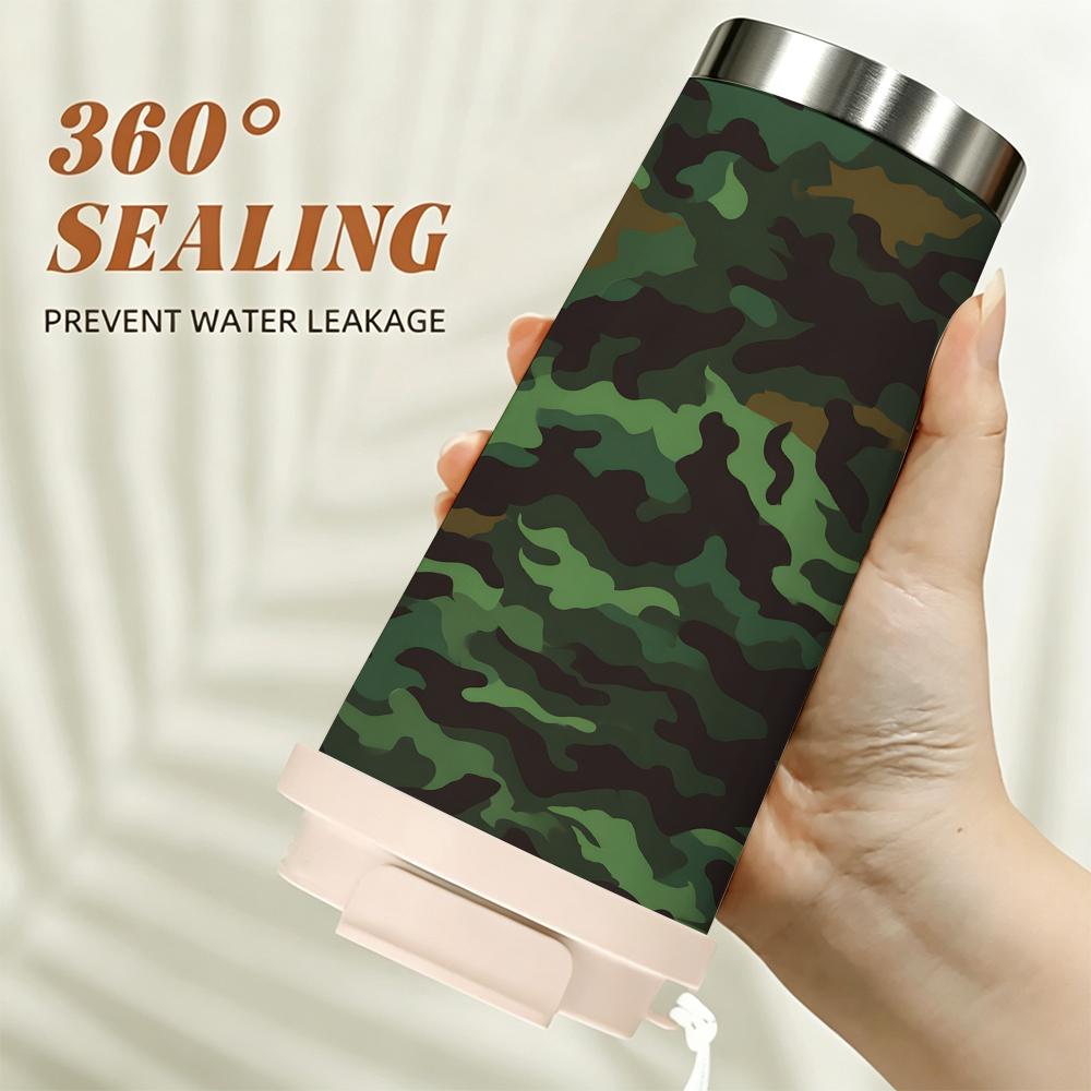Camo Print Outdoor Adventure Gear Insulated Coffee Tumbler Vacuum Cup,Reusable Stainless Steel Thermal Mug for Hiking Camping Travel