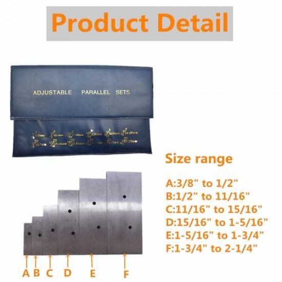 6 Pack Adjustable Parallel Set 3/8" - 2-1/4" Fits For Layout pection