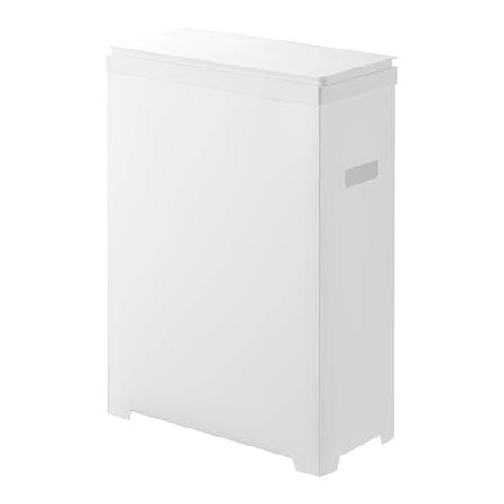 Yamazaki Jitsugyo Slim Trash Can with Lid, Side Opening Type, White W18.6 x D38.6 x H55cm Tower Thin Sorting 1524
