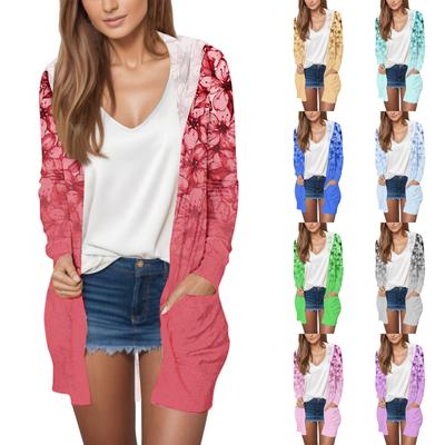 Женская модная повседневная куртка-кардиган средней длины с длинным рукавом и цветочным принтом в стиле ретро