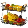2-х уровневая корзина для хранения фруктов, столешница для кухни, подставка для корзины для овощей и фруктов, съемная металлическая проволочная корзина с деревянной ручкой