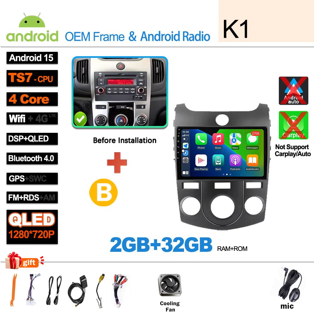 Android 16 Car Stereo Radio For KIA Forte Cerato 2008-2014 Multimedia Video Player Carplay Auto Navigation GPS DVD Head Unit BT