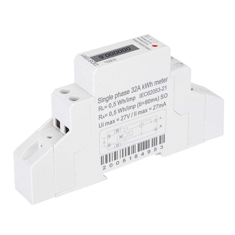 DDS1891 Single Phase Din Rail Energy Meter 230V 5(32)A 50Hz LCD Display Electricity Meter