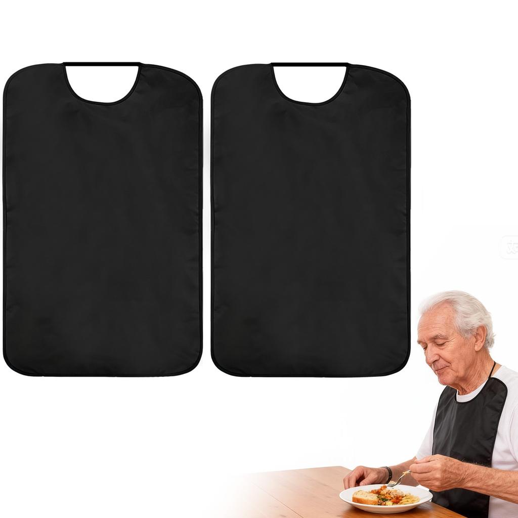 2Pcs Adult Bibs for Elderly Elastic Waterproof Dining Clothing Protectors Reusable Apron with Crumb Catcher for Special Needs