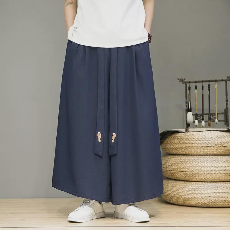 Men's Chiffon Hanfu Loose Wide-Leg Pants - Retro National Style Summer Straight Pants