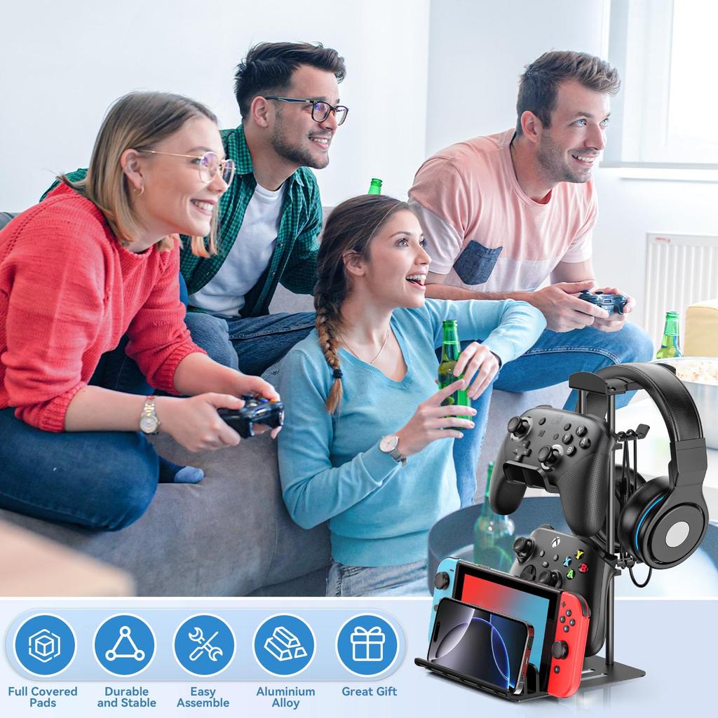 KDD Headphone Stand Game Controller Holder Headset Holder for Desk Earphone Stand with Aluminum Support Bar Universal Storage Organizer Phone &