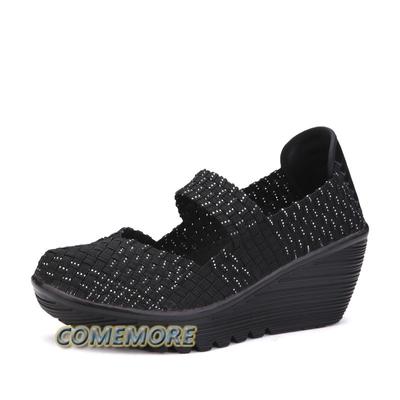 Женские сандалии на платформе, слипоны, эластичная ткань, плетеные туфли, массивная танкетка, модные повседневные пляжные летние туфли с круглым носком, нескользящие 2024