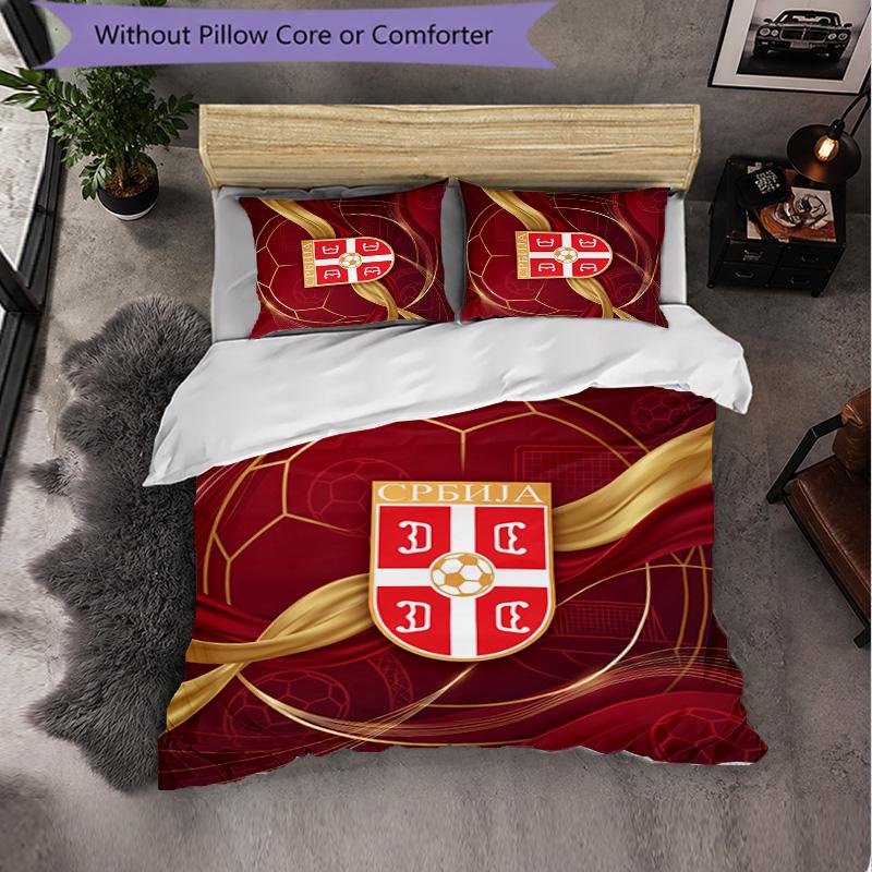 Serbia Pattern 3 Pieces Bedding Set Soft Microfiber Duvet Cover with Pillow Cases for Bedroom