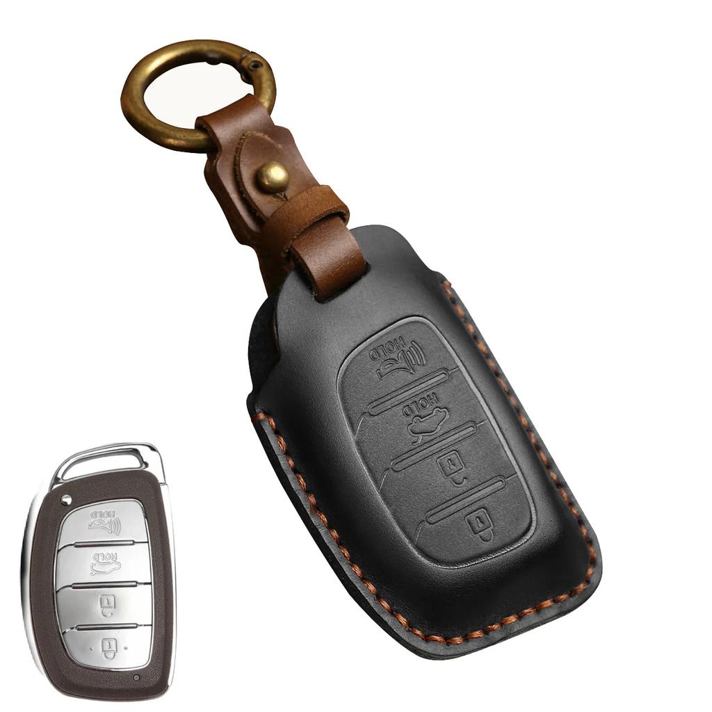 Leather Smart Auto Car Key Case Cover Fob For Hyundai Ix25/Ix35/Elantra/Sonata/I40 I10 I30 3 4 Button Key Case Keychain