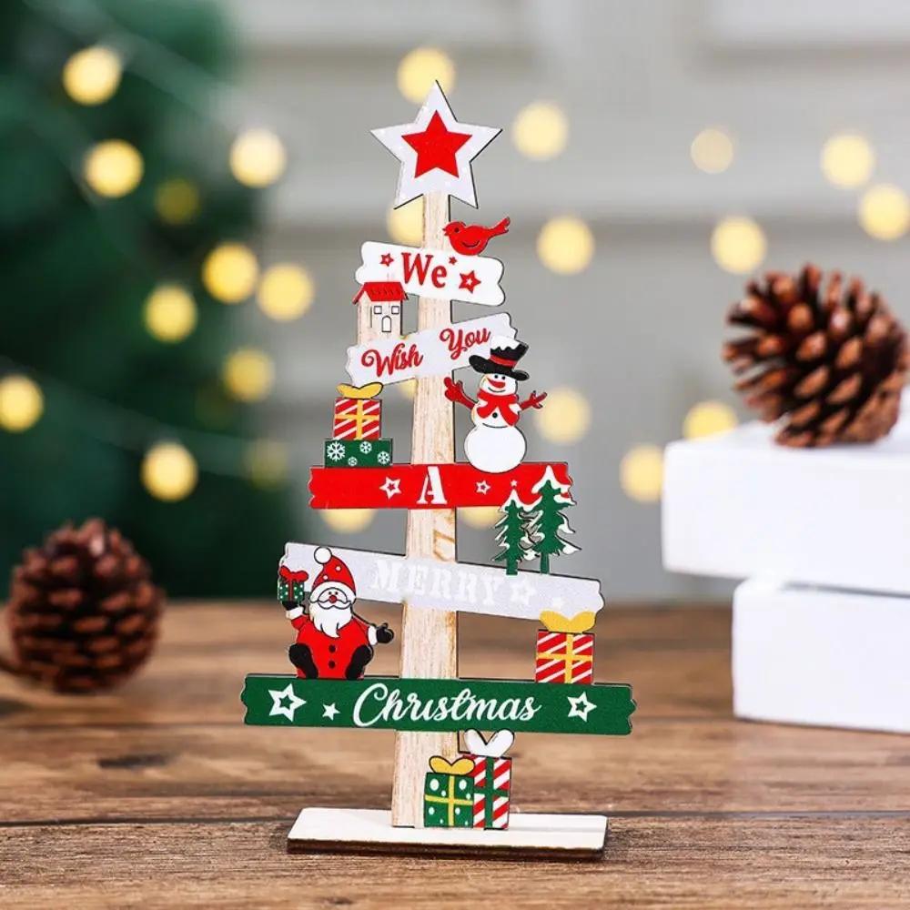 Exquisite Christmas Tree Desktop Decoration Wooden Letter Christmas Signs Plaque DIY Craft Santa Claus Tabletop Sign Home Decor