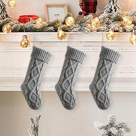 Рождественский мешок конфет Вязаный узор ромба Подарочный пакет большой емкости Декоративные носки Висячие чулки Рождественские елочные украшения Рождественские украшения Опора
