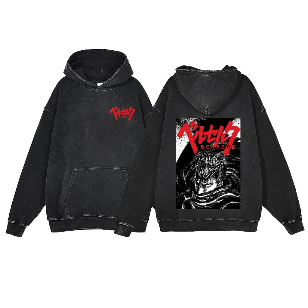 440G Heavy Washed Retro Animation Street Retro Cotton Sweater, Street Tide Hooded Sweater