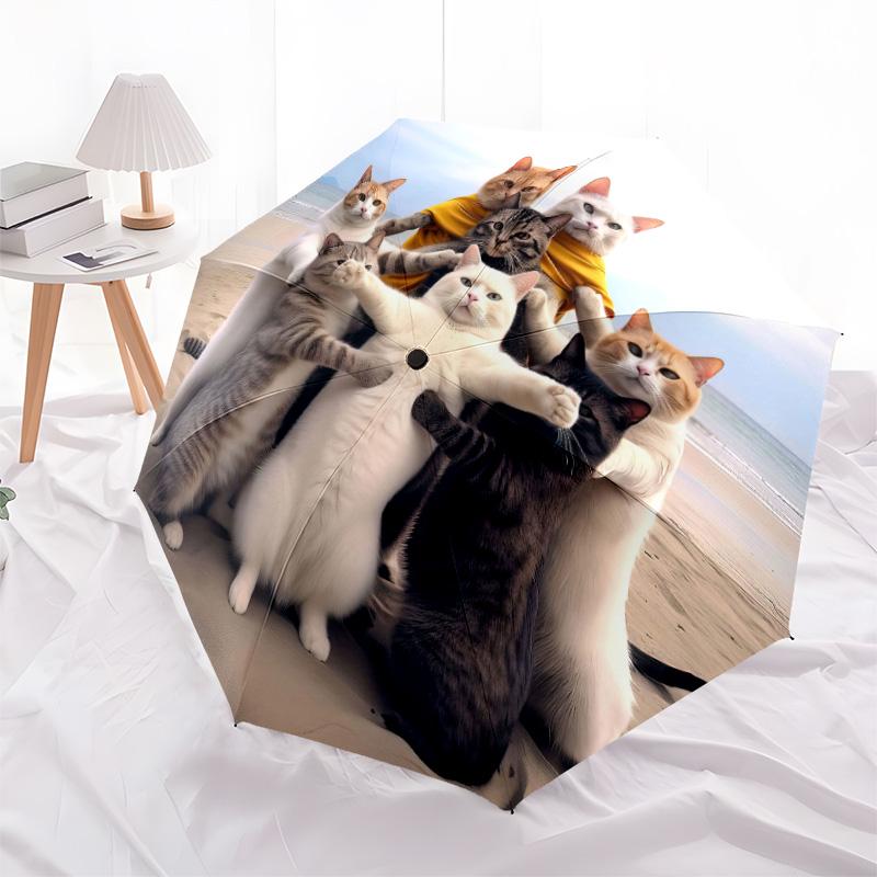 Cats Beach Huddle Automatic Umbrella - Suitable Travel Outdoor Portable Umbrella Birthday Gift Daily Essentials