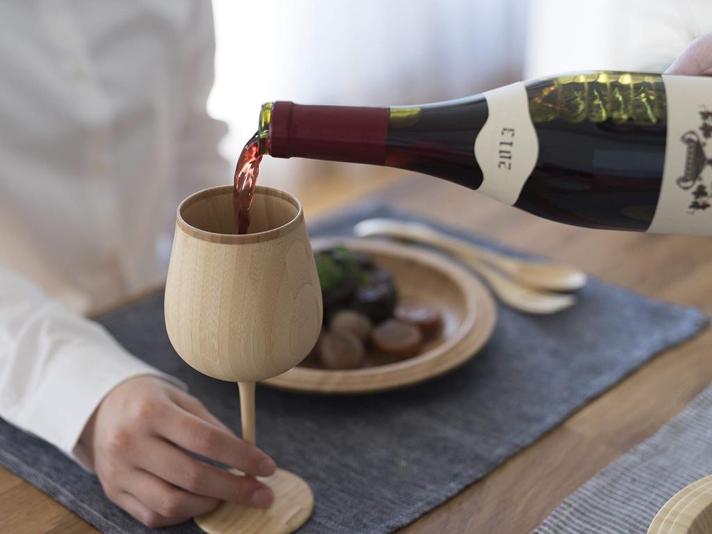 RIVERET Wine Glass Burgundy 380ml Pair Set Bamboo Dishwasher Safe White/Brown RV-118WB