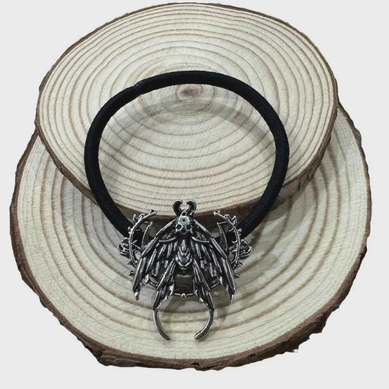 Эластичная повязка для волос с изображением готического черепа и моли — женское винтажное украшение для хвоста и аксессуар для вечеринки