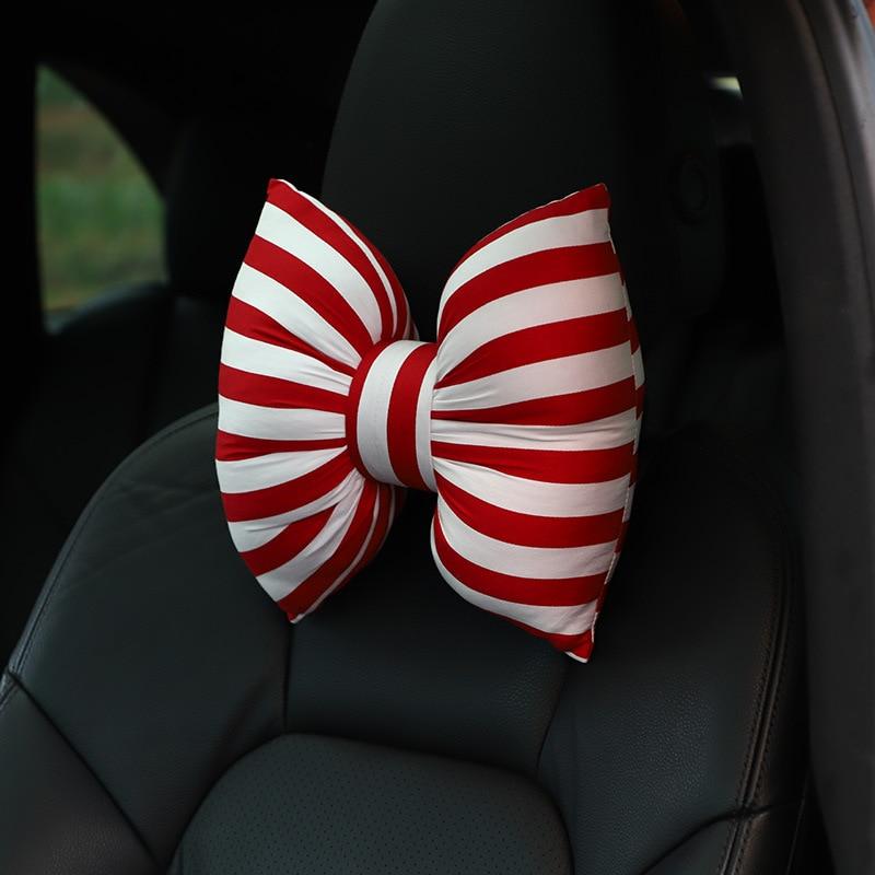 New Car Seat Headrest Pillow Cute Bow Velvet Neck Headrest Lumbar Pillow Soft Support Protector Cushion For Car