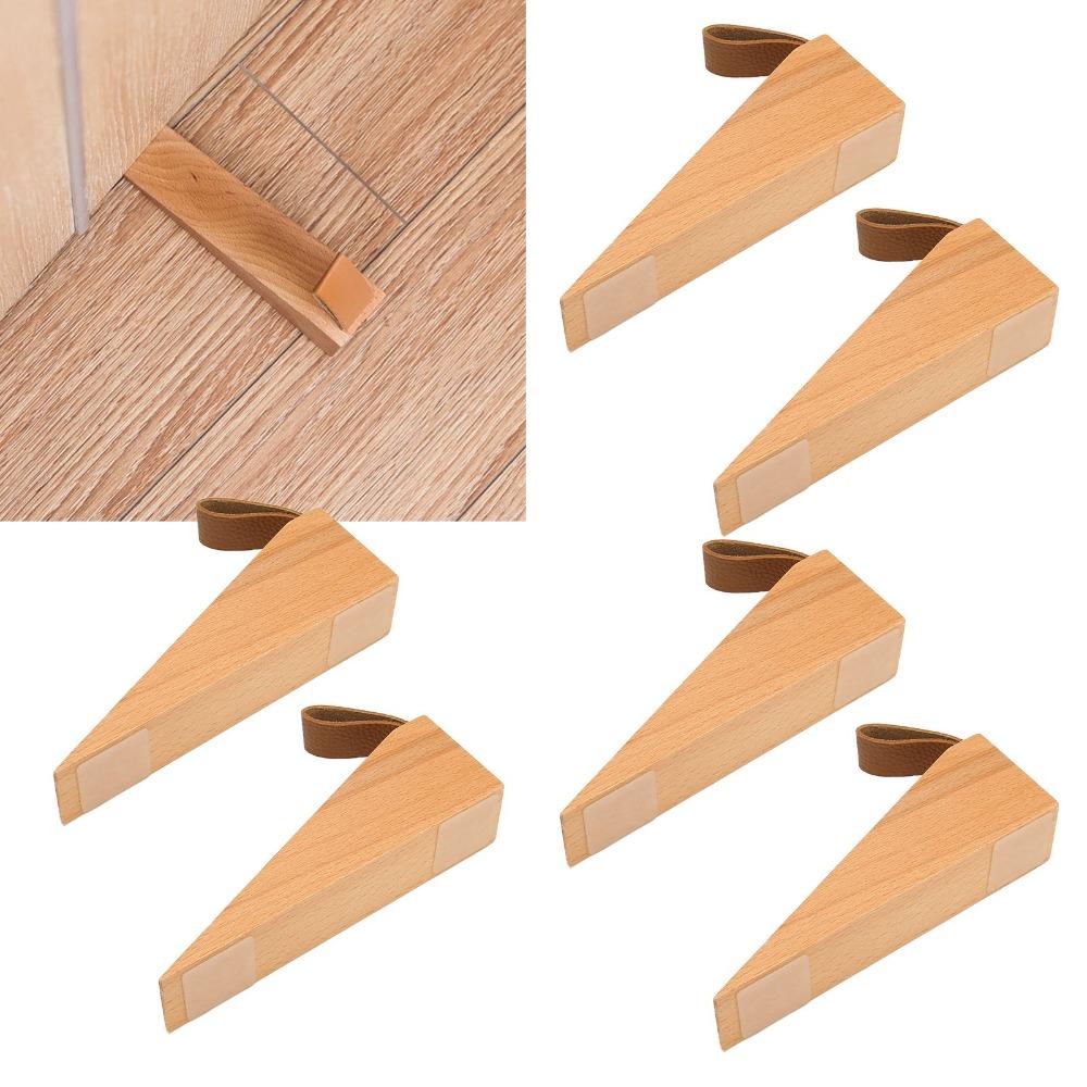 6pcs Compact Design Wooden Door Stopper Leather Strap Security Door Wedge Apartment Use
