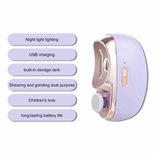 3-в-1 электрическая машинка для стрижки ногтей, полировщик со светодиодной подсветкой, 2-скоростная регулируемая автоматическая пилка для ногтей с питанием от аккумулятора Type-C, устройство для маникюра