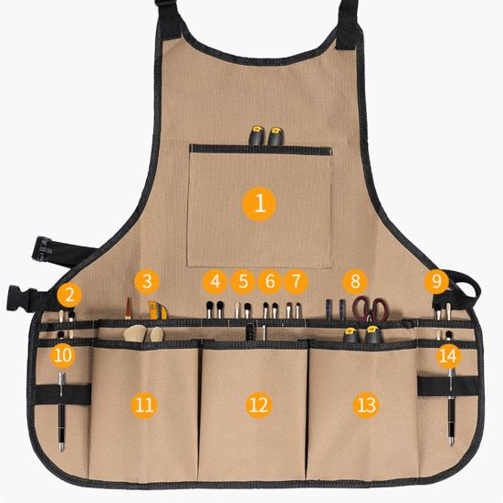 Gardening Tool Apron Heavy-Duty 600D Oxford Cloth Tool Work Aprons 14-Pocket Waterproof Organizer for Landscaping
