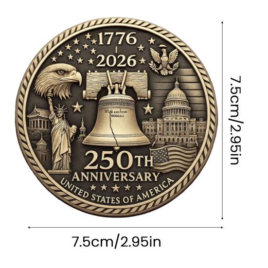 US 250th Anniversary Souvenir Coin Double-Sided Carved United States History Commemorative Badge Round Metal Collection Coin Patriotic Decoration