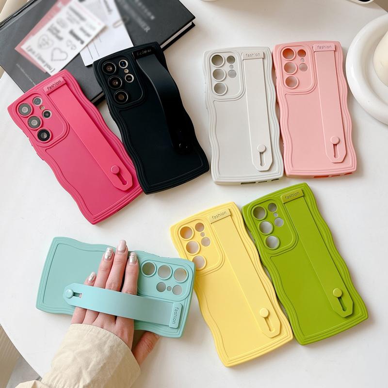 Волнистая рамка сплошной цвет для Samsung S25 Ultra S24 S23 A54 A73 A33 5G Galaxy A71 A52 S22 S21 FE A34 5G TPU противоударный чехол с браслетом