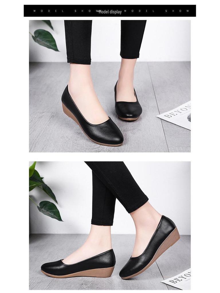 2020 Осень Женские Мокасины на Удобном Каблуке-Клинке с Заостренным Носком - Модные Туфли на Среднем Каблуке для Работы