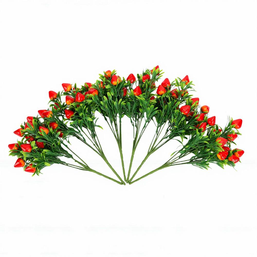 6 Pcs 12.6 Inch Artificial Strawberry Plant No Thorns Plastic Berry Floral Pick Home Decor