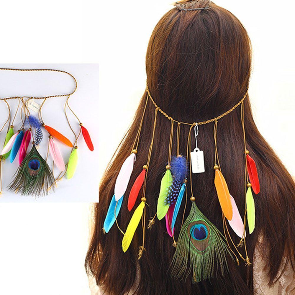 Женская Корона Перо Национальный Павлиний Гребень Повязка на Голову Головной Убор Бохо Ветер