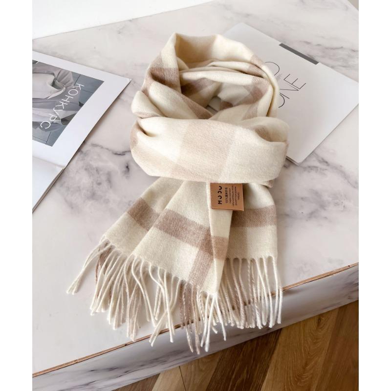 Selected Pure Wool Plaid Scarf Classic Unisex Couple Winter Warm Scarf