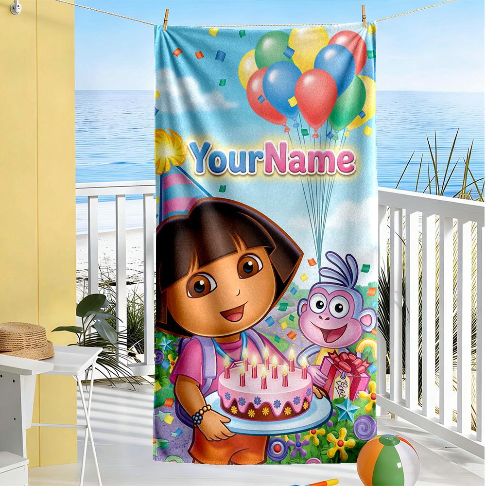 Dora Explorer Personalized Text Beach Towel Quick-Dry Soft Microfiber Suitable for Swimming Gym Camping Yoga Vacation