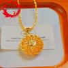 Hollow Filigree Gold-Plated Fu Pendant Necklace for Women