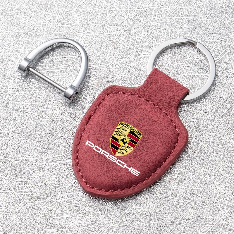 For Porsche 918 911 718 Taycan Panamera Cayenne Boxster Cayman Suede Car Emblem Key Chain Ring Holder Car Keychain Accessories
