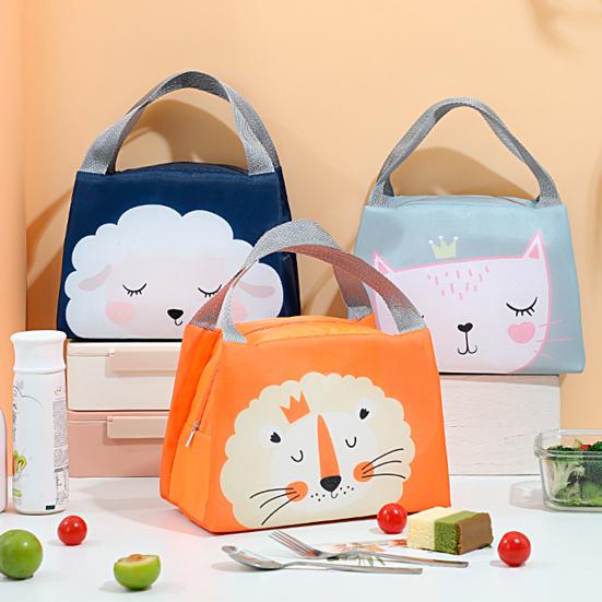 Lunch Bag High Capacity Waterproof Insulated Cartoon Pattern Smooth Zipper Keeping Warm Cold Fine Sewing Leakproof Thermal Bento Tote for Picnic
