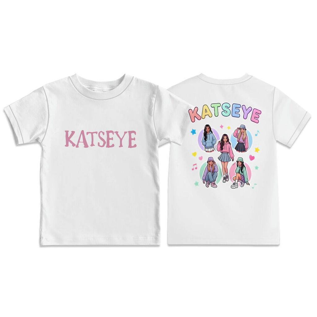 KATSEYE Trendy Girls' Printed Children's Round-neck Short-sleeved T-shirt for Summer Loose and Comfortable Casual Wear