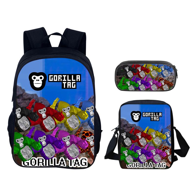 Gorilla Tag 3D-печать 3 шт./комплект Школьные сумки Рюкзак для ноутбука Ежедневный рюкзак Диагональная сумка на плечо Пенал Для мальчиков и девочек Лучший подарок