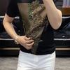 Новая мужская футболка Leisure Trend с круглым вырезом и принтом, летняя мужская мода, облегающий топ с коротким рукавом и бриллиантами