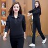2 Pcs/Set Women Sweatshirt Pants Suit Zippered Stand Collar Long Sleeves Sport Sweatshirt Elastic Waist Trousers Fitness Outfit Fall Spring Tracksuit