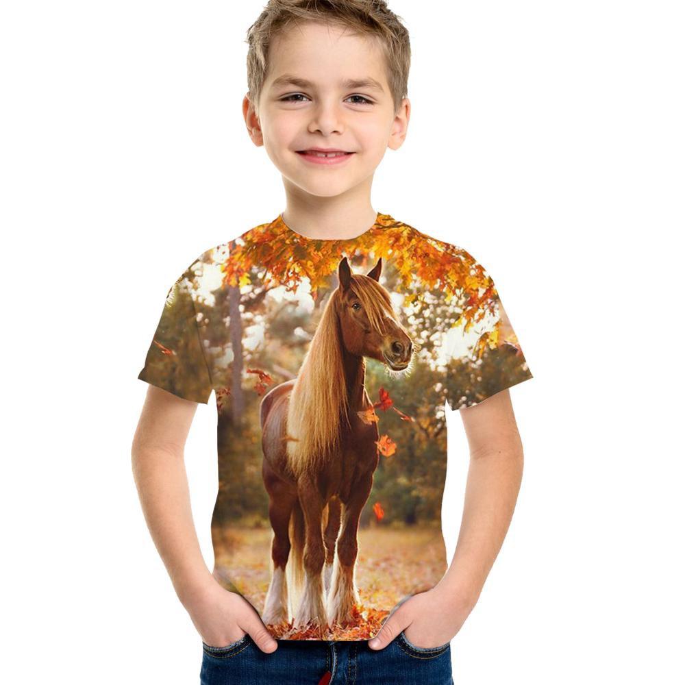 Детская одежда, футболка с изображением лошади для девочек, 19 цветов, одежда для маленьких мальчиков, 3d футболка для мальчиков, детская футболка для детей от 9 до 12 лет, корейская