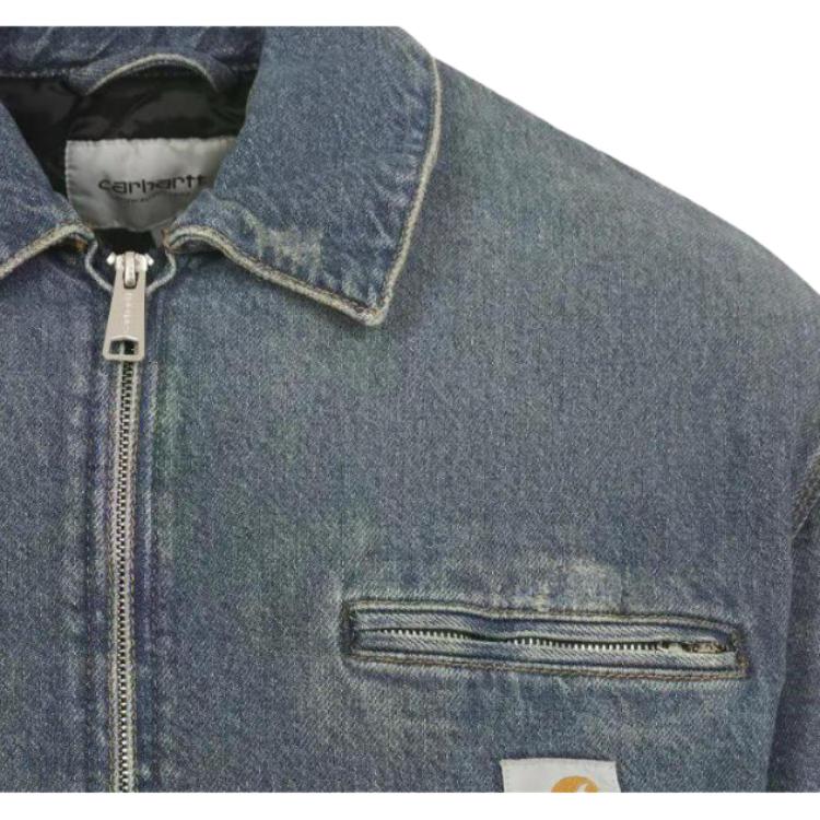 Carhartt WIP Дизайн на молнии Свободная Удобная Логотип Обычный Длинный рукав Поло Прямая Джинсовая куртка Унисекс Куртка I03625901B703