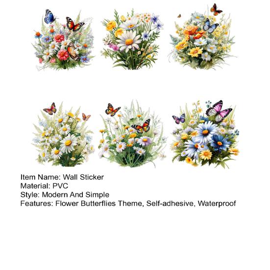 2 листа/комплект Цветы Бабочки Наклейка на стену Самоклеящаяся Водонепроницаемая ПВХ Съемная Гостиная